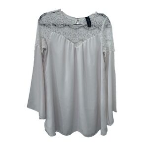 Shop The Trends White Lace Yoke Bell Sleeve Blouse Boho Fairy Whimsy Medium